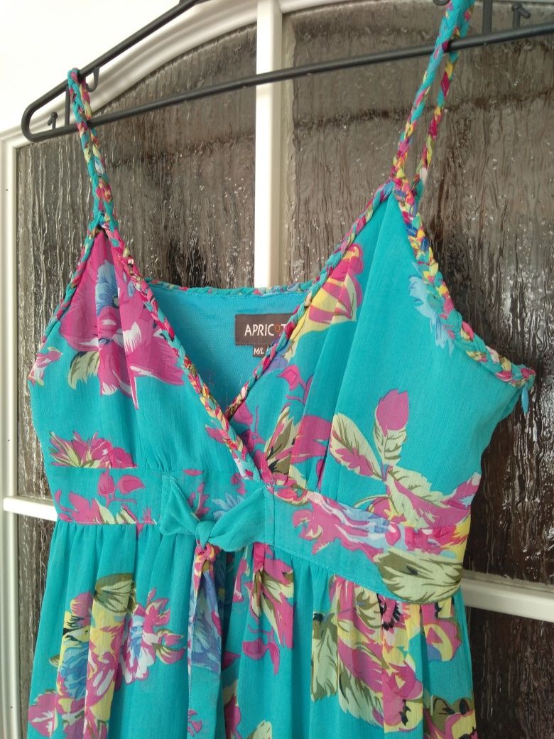Sukienka maxi lato r. M/L szyfonowa kwiaty wakacyjna Apricot
