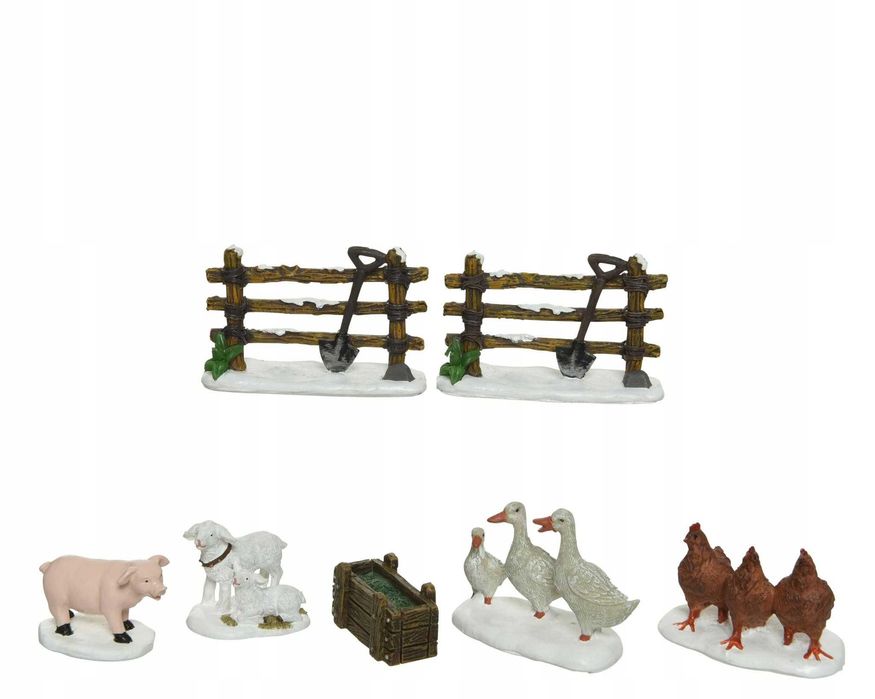 Figurki do miasteczka świątecznego lub szopki zwierzęta z farmy