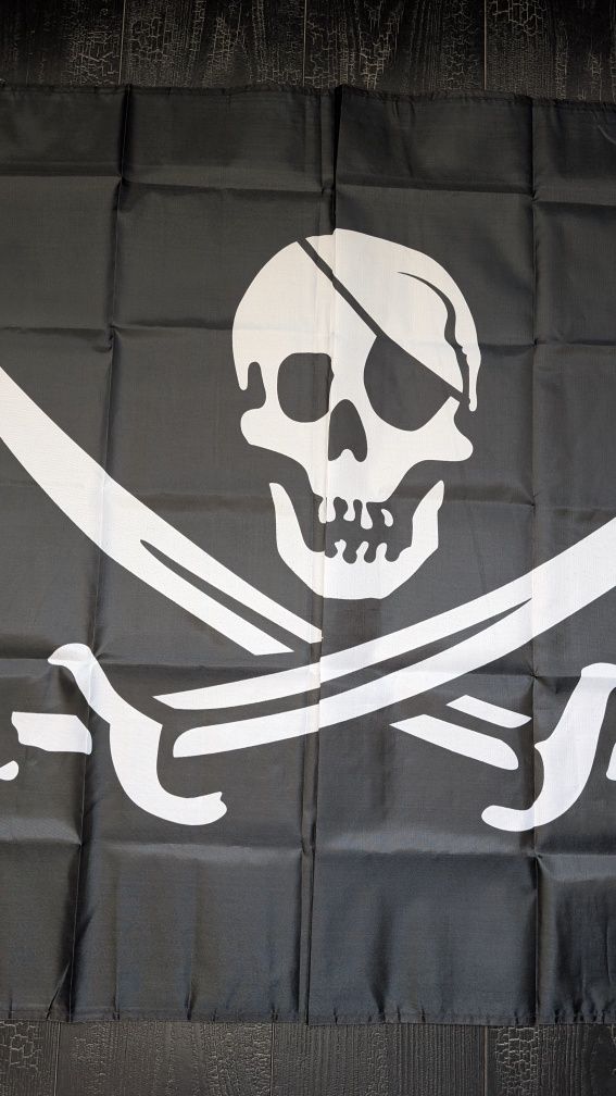 Большой черный пиратский флаг 90 х 150 pirates пираты череп корабль