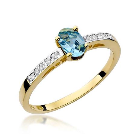 Piękny pierścionek z niebieskim topazem 0,50ct brylanty złoto 585