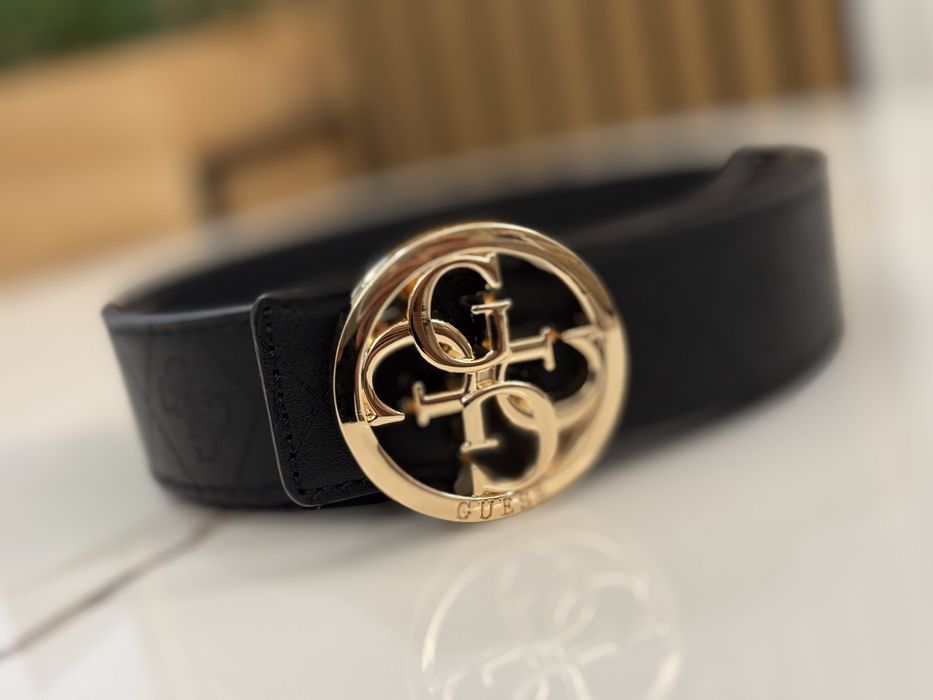 Pasek Guess Premium Monogram damski złoty