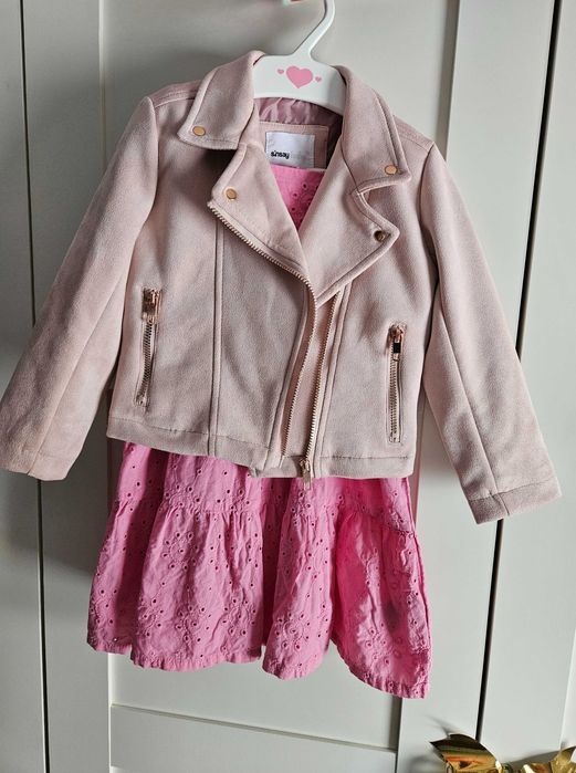 Zestaw różowa sukienka i ramoneska 92