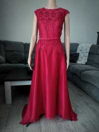 Długa maxi sukienka suknia wieczorowa balowa koronkowa rozmiar 44 wizy