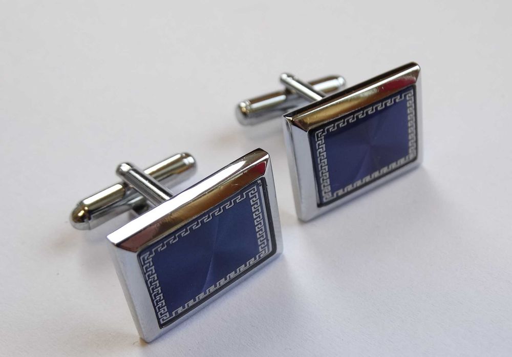 Spinki do mankietów do koszuli prostokątne niebieskie na ślub wesele