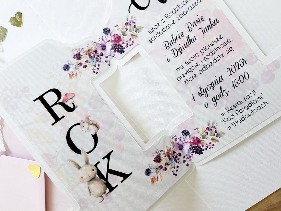 Zaproszenia w kształcie jedynki na roczek sarenka