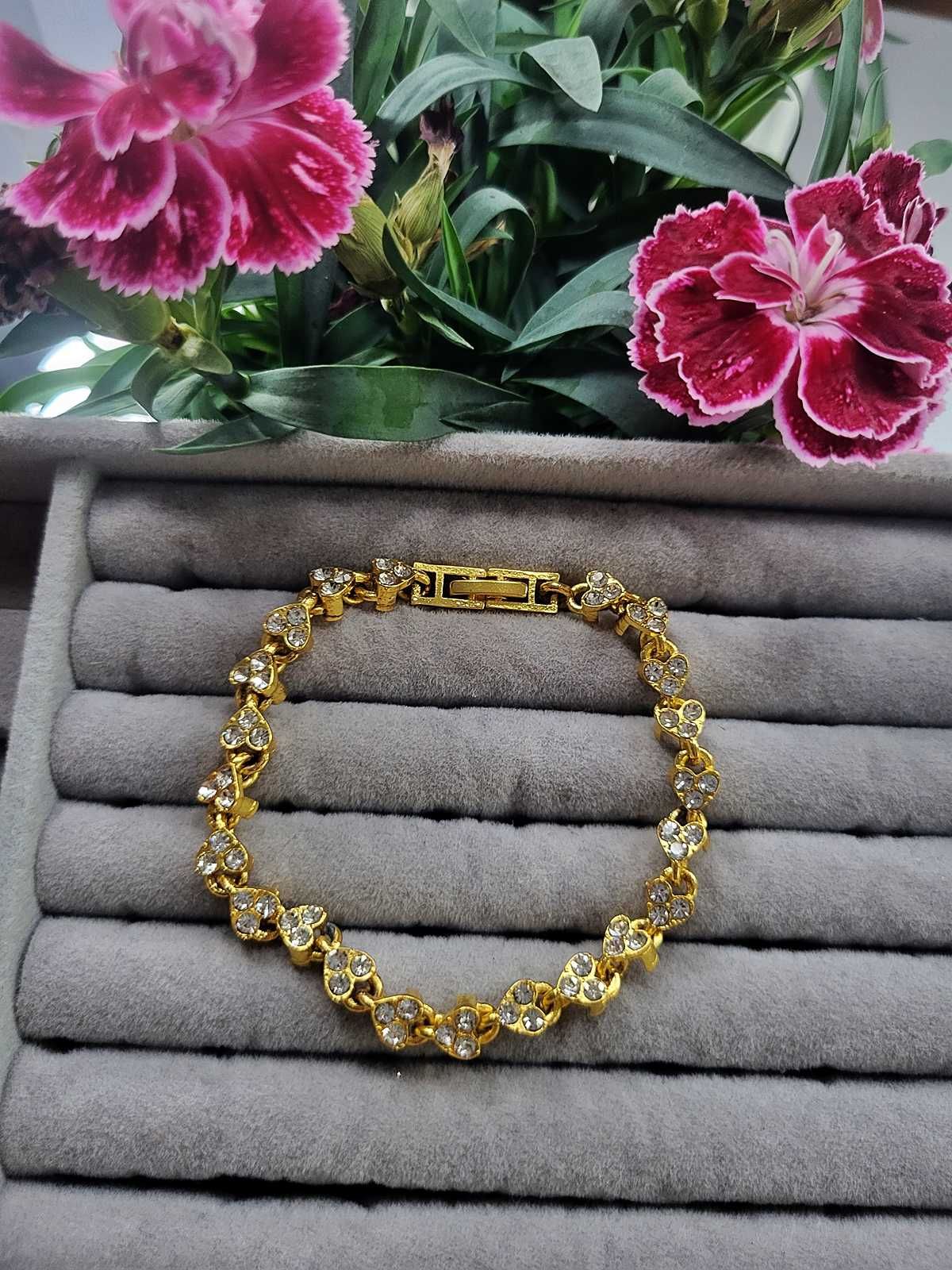 Złota bransoletka z cyrkoniami elegancka nowa
