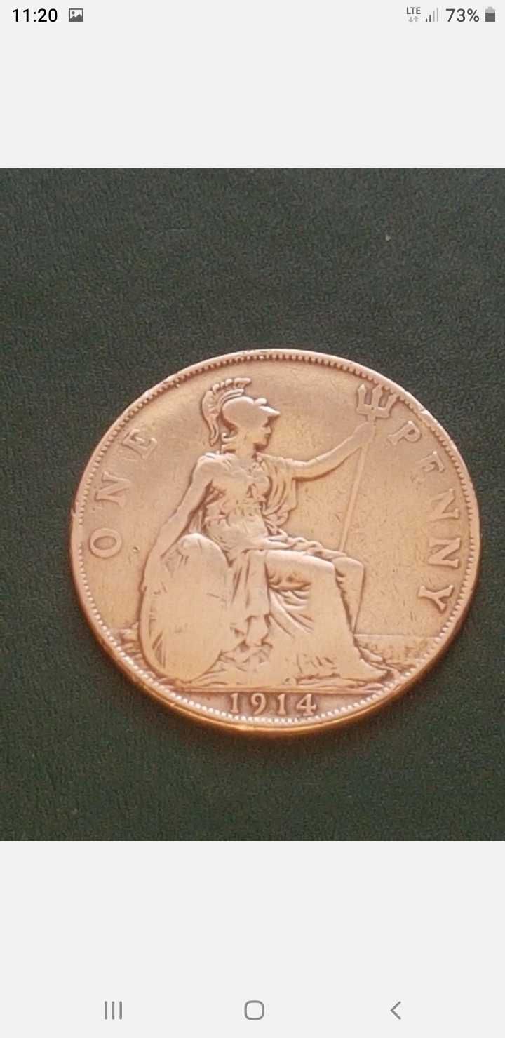 brytyjskiej monety One Penny 1914
