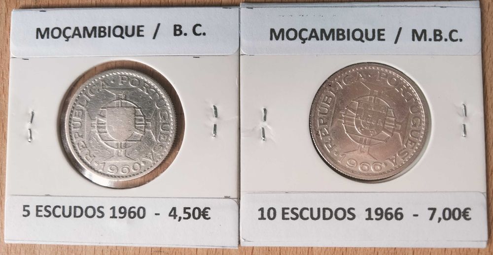 5 Moedas Portuguesas 10 Escudos Prata Circuladas Ex Colónia Moçambique
