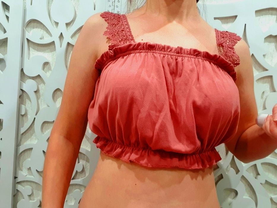 топ XS / S футболка женская придает пышность розовый персиковый нежный