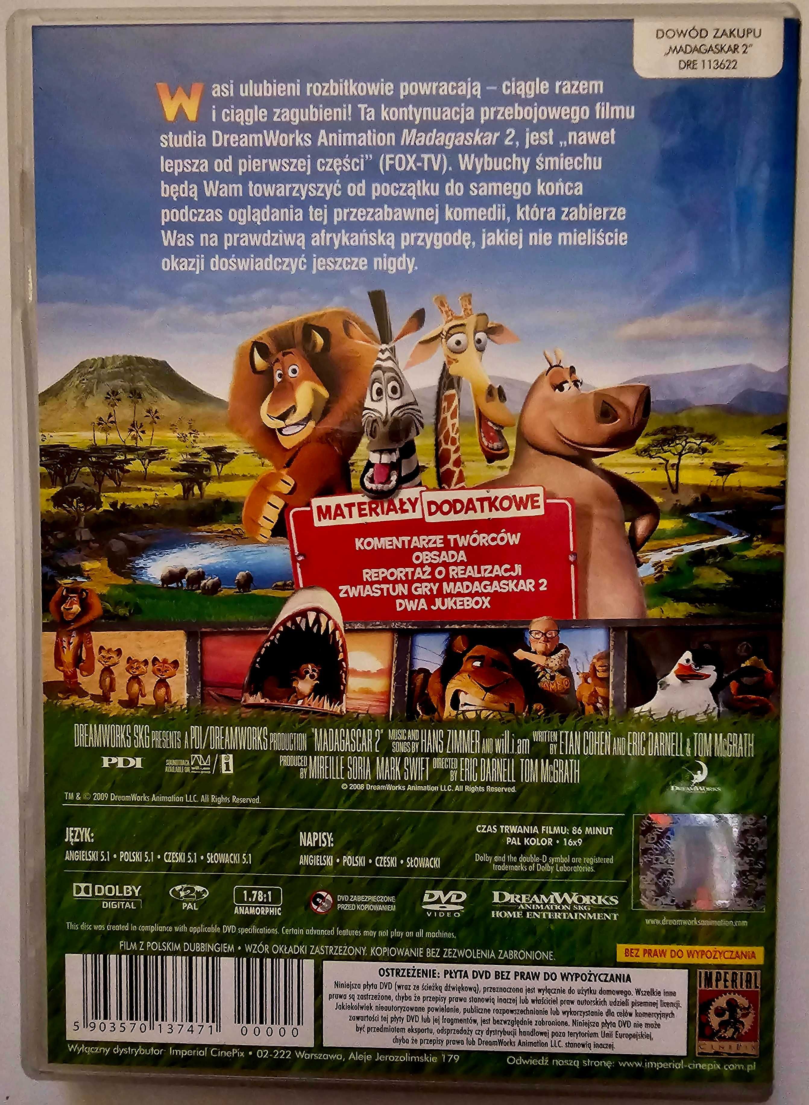 Madagaskar 2 film dvd dla dzieci animowany Dreamworks