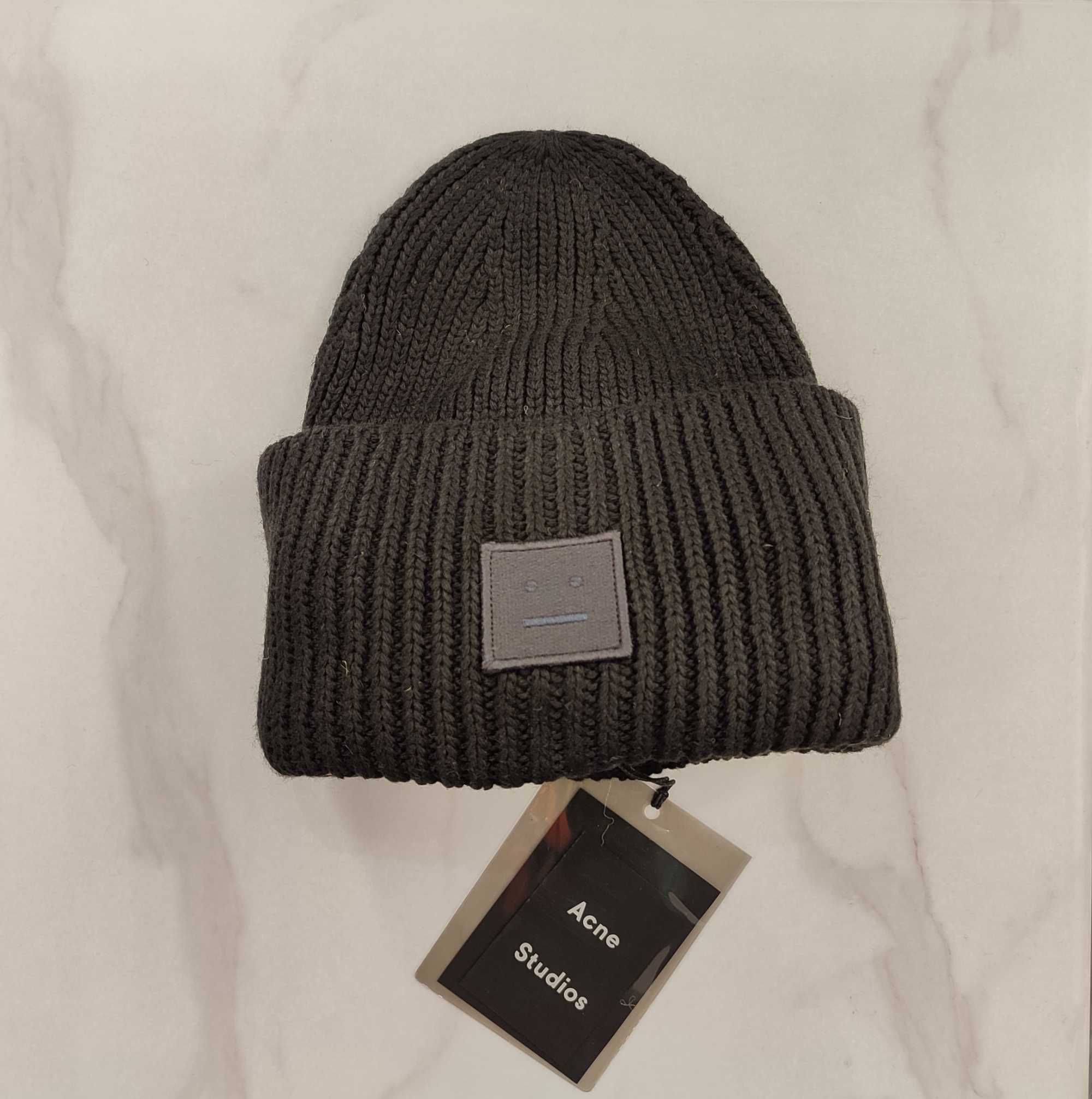 Шапка Acne Studios Rib knit beanie hat black