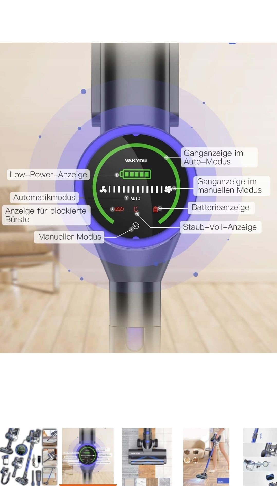 Odkurzacz Pionowy bezworkowy 40KPa 500w led Vakyou Pro 6w1