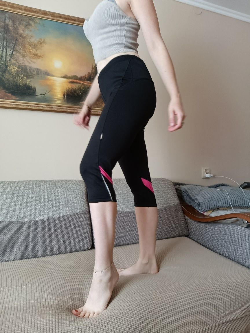 Damskie kolarki legginsy na rower rybaczki czarne materiałowe sportowe