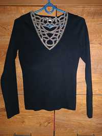 Nowy czarny sweter damski, cyrkonie,s,m,l