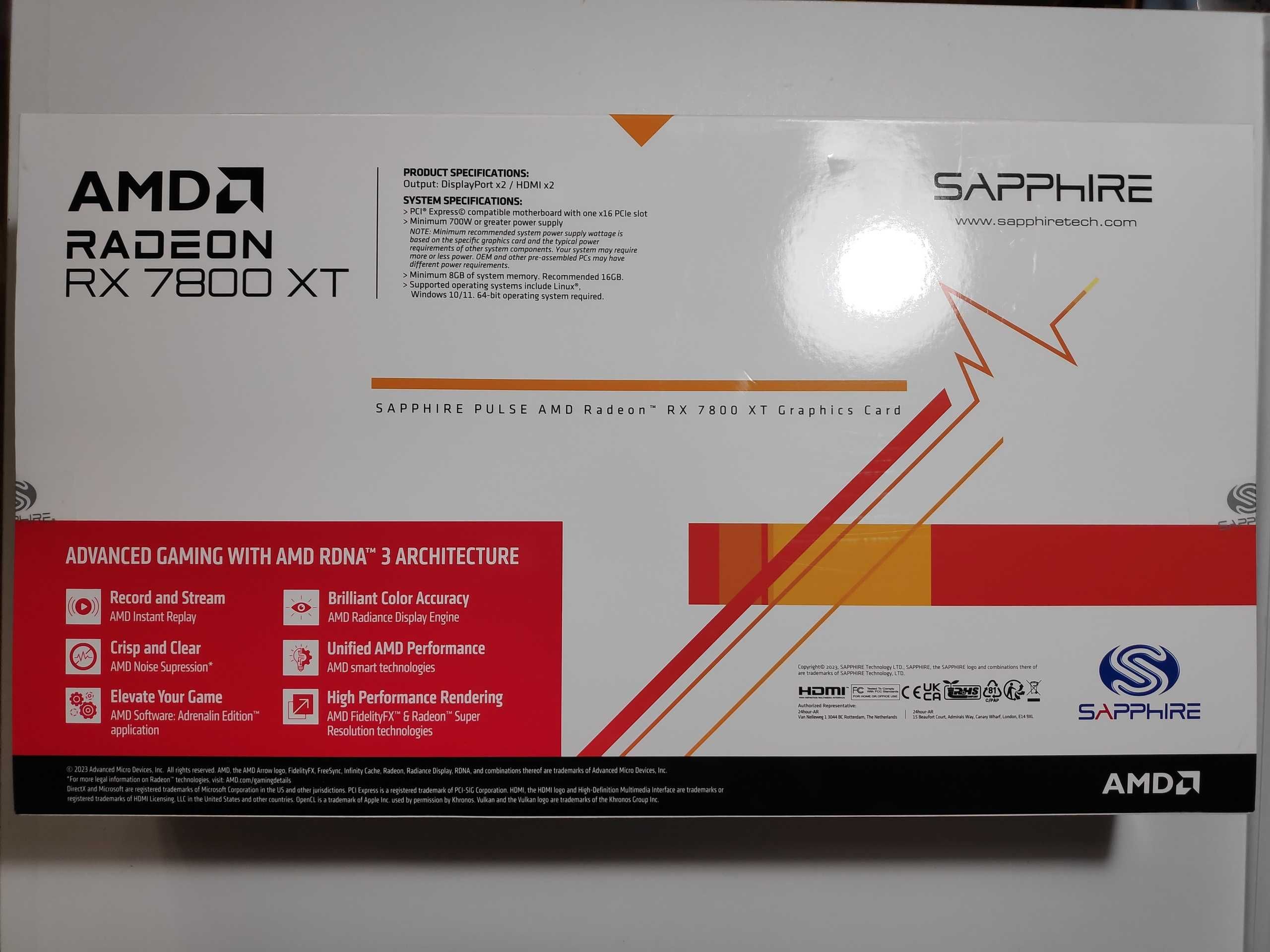 Видеокарта Sapphire AMD Radeon RX 7800 XT PULSE 16гб Новая!