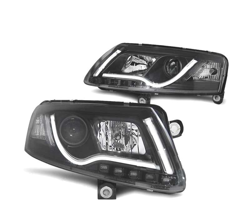 FARÓIS OPTICAS AUDI A6 C6 04-08 LUZ DIURNA DRL LED PRETO