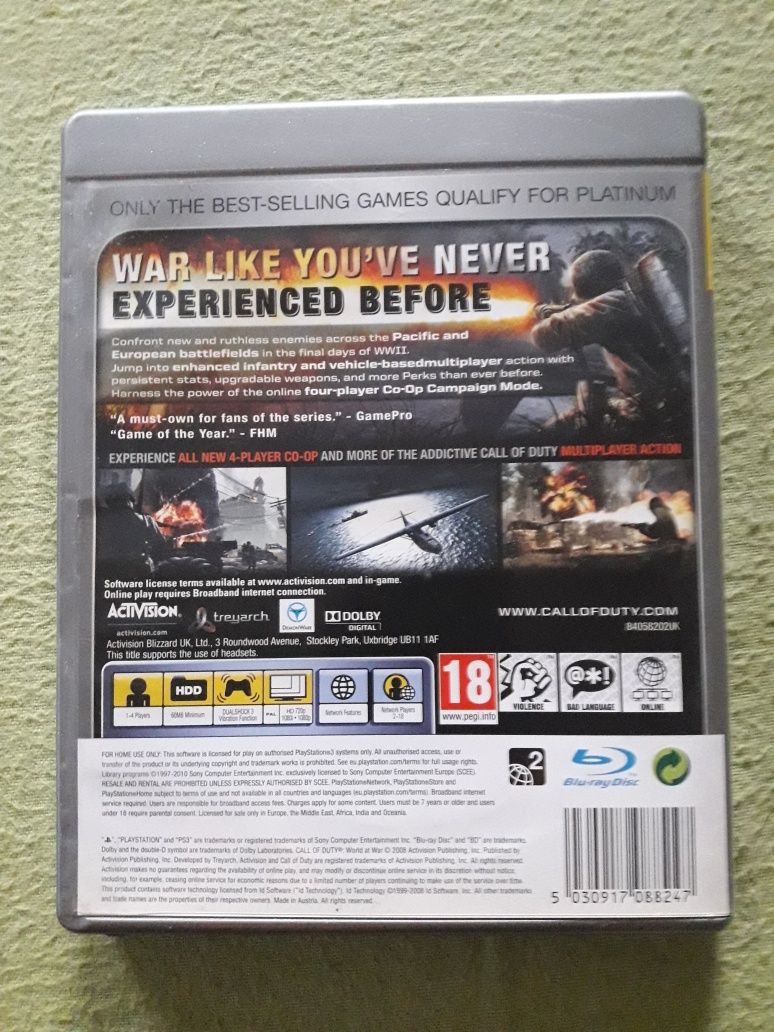 Sprzedam gre CALL OF DUTY world at war na ps3