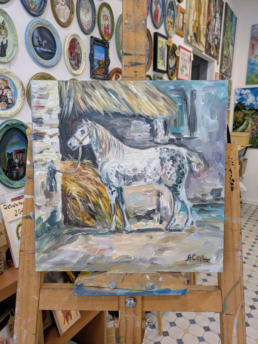 Quadro pintado á óleo sobre tela colada em cartão, 30x30 cm