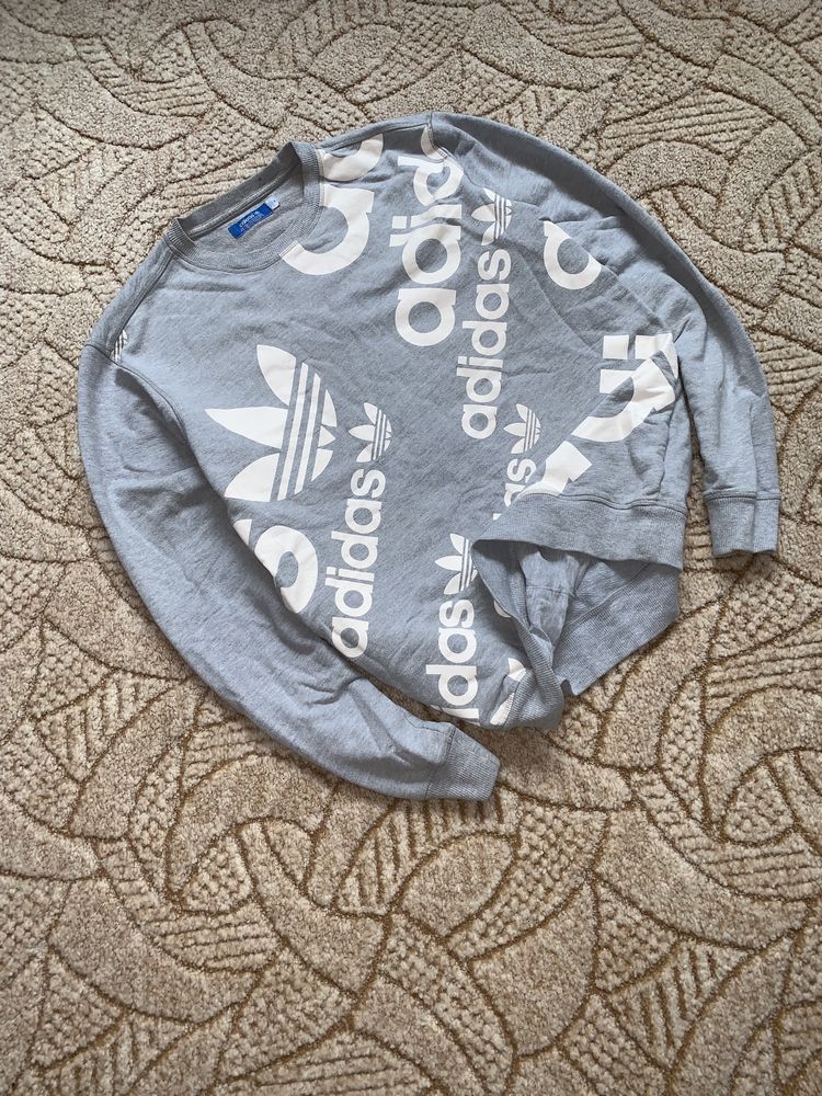 Серый винтажный  оригинальный свитшот кофта худи adidas адидас адик