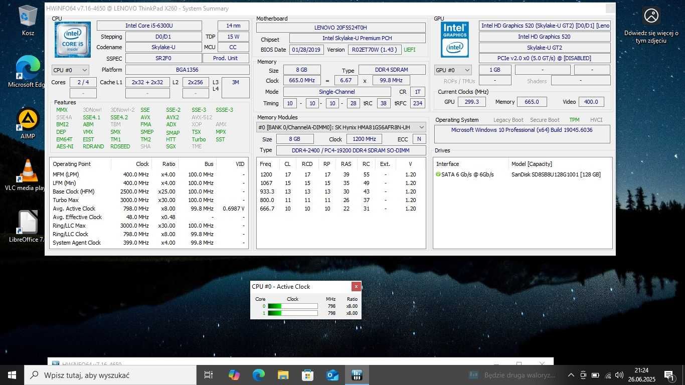 Lenovo ThinkPad X260 Intel i5-6th/8gbDDR/128SSD/IntelHD/Bateria4H