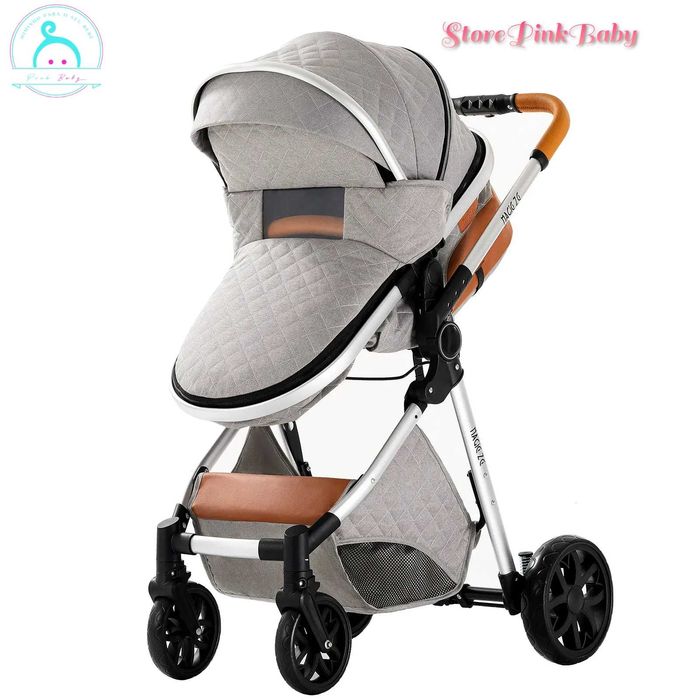 Carrinho bebé 3 em 1 PinkBaby Magic Gold - Base Isofix - Cinza Claro