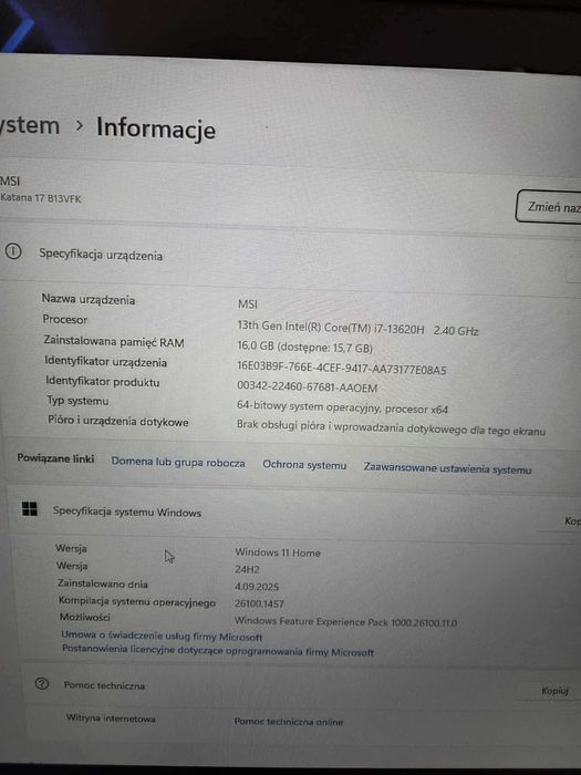 Laptop MSI KATANA 17" B13V i7 16GB 512SSD RTX4060 idealny stan Kraków