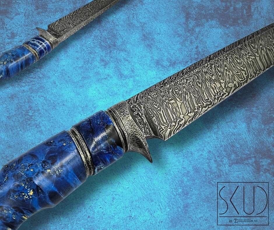 Nóż custom handmade ręcznie robiony ząb mamuta damast myśliwski
