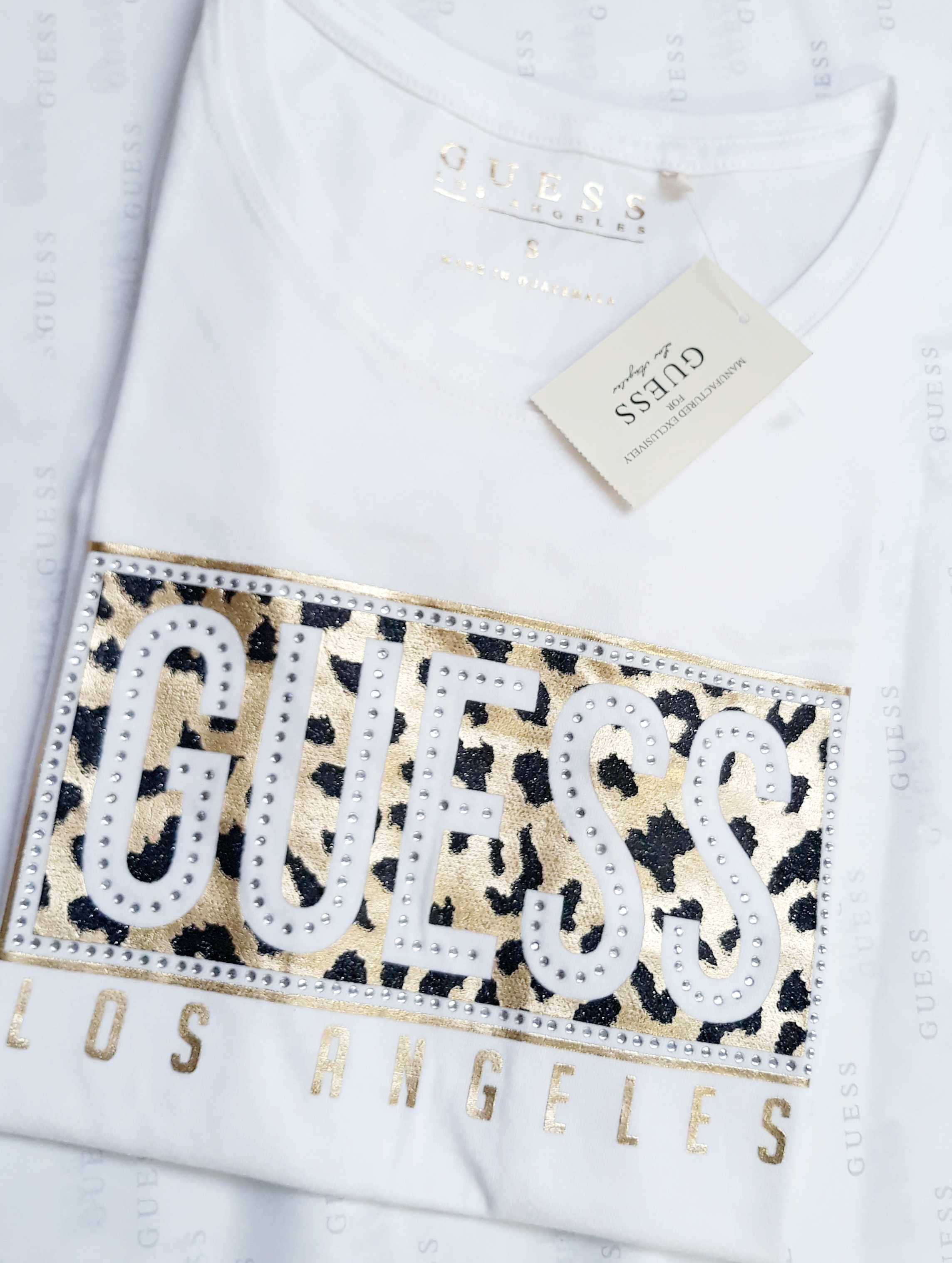 GUESS Oryginalna! Koszulka T-Shirt Bluzka Panterke Centki Animal Zlota