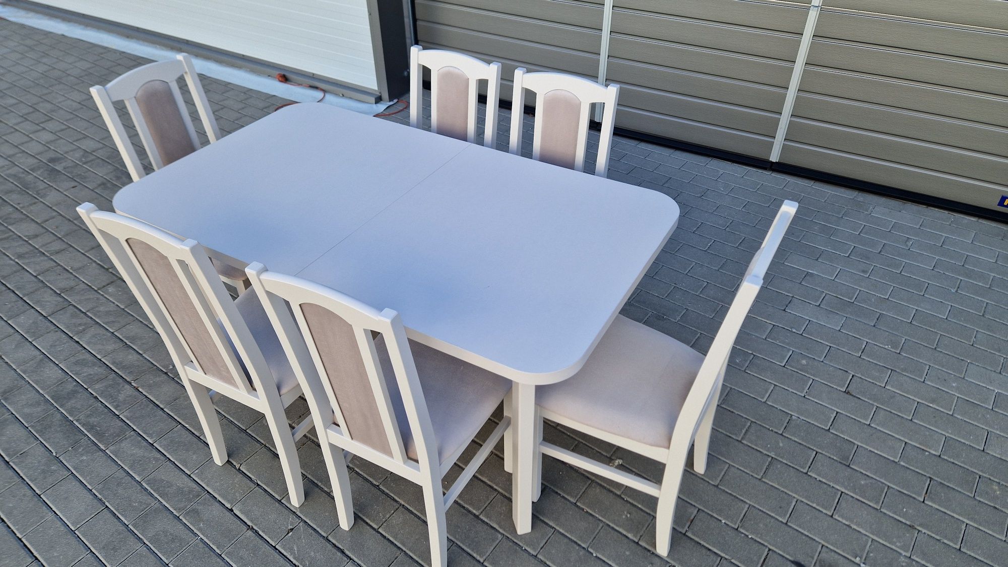 Nowe: Stół 80x140/180 + 6 krzeseł, KASZMIR + LATTE, transPL