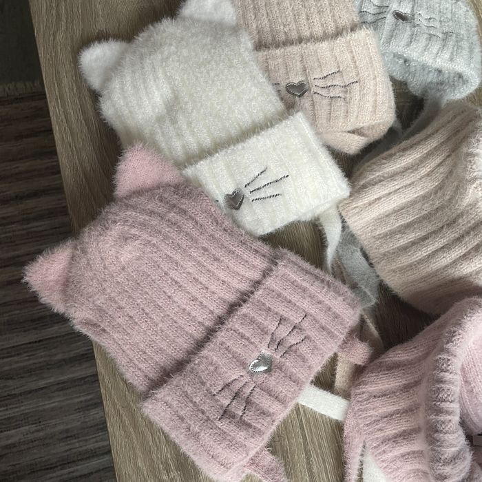 Зимова шапка і хомут для дівчинки 3-6 років, набір на флісі киця