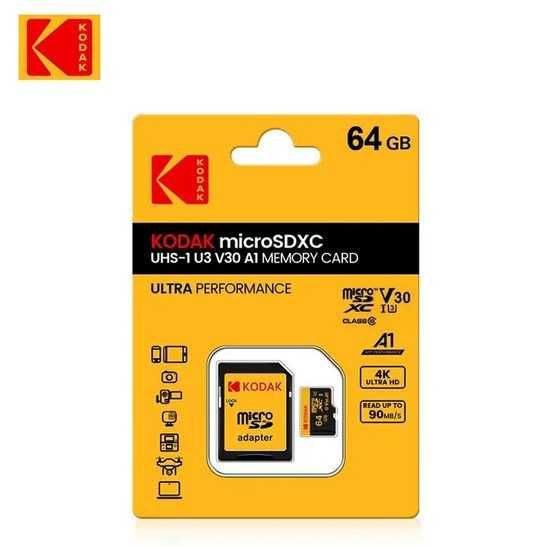 Карта памяти c адаптером micro SDXC KODAK 64GB UHS-I U3 V30 A1