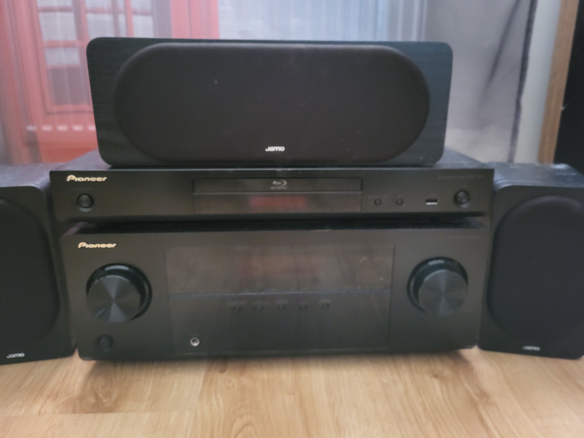 Kino domowe Pioneer VSX 322 K, odtwarzacz Blu ray, głośniki Jamo