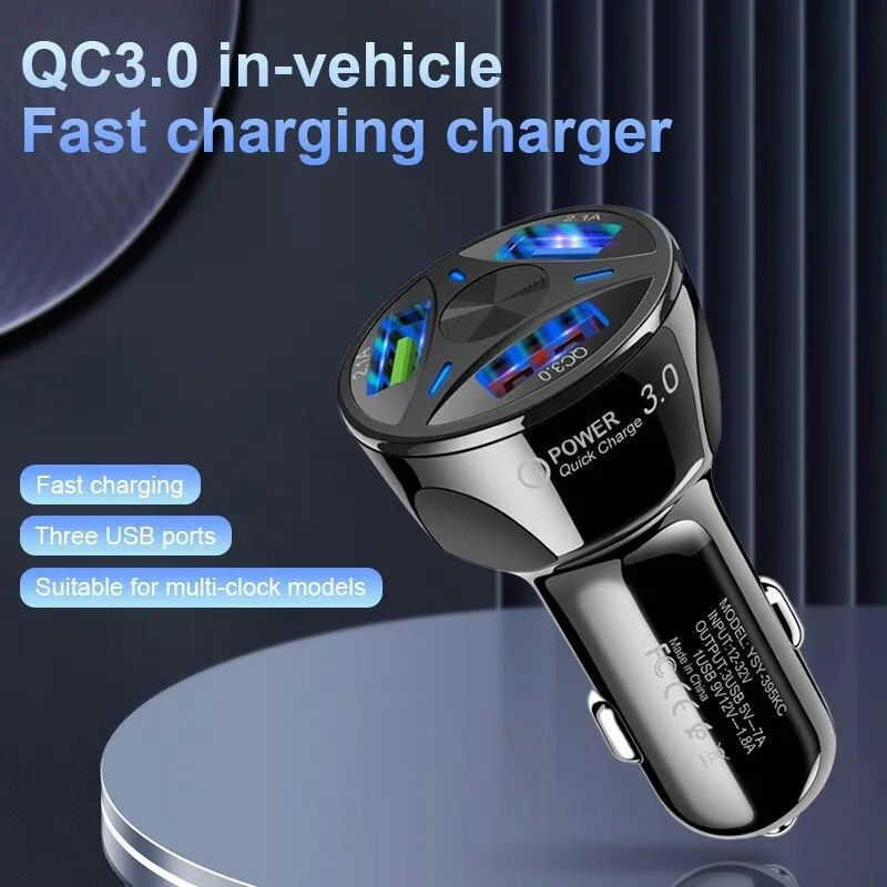 Зарядний пристрій в прикуриватель на 3 USB QC 3.0 Quick Charge