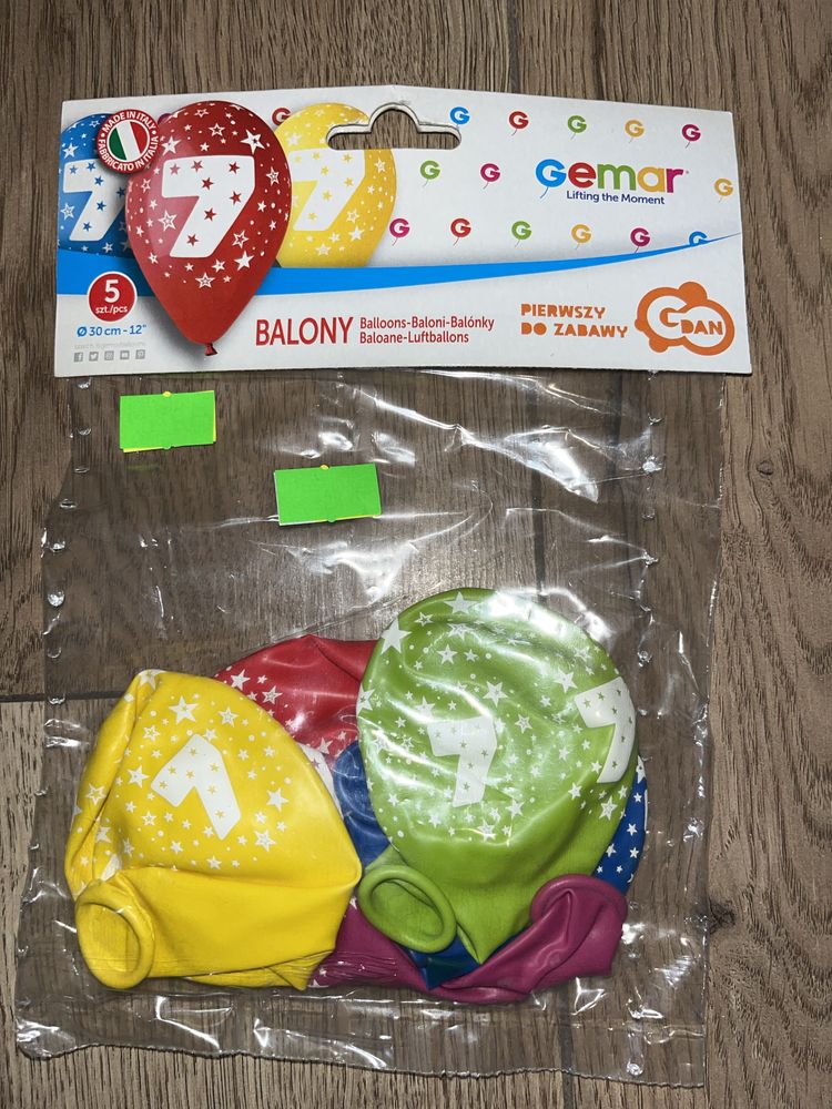 Balony na 7 urodziny 12cali 30cm 5szt