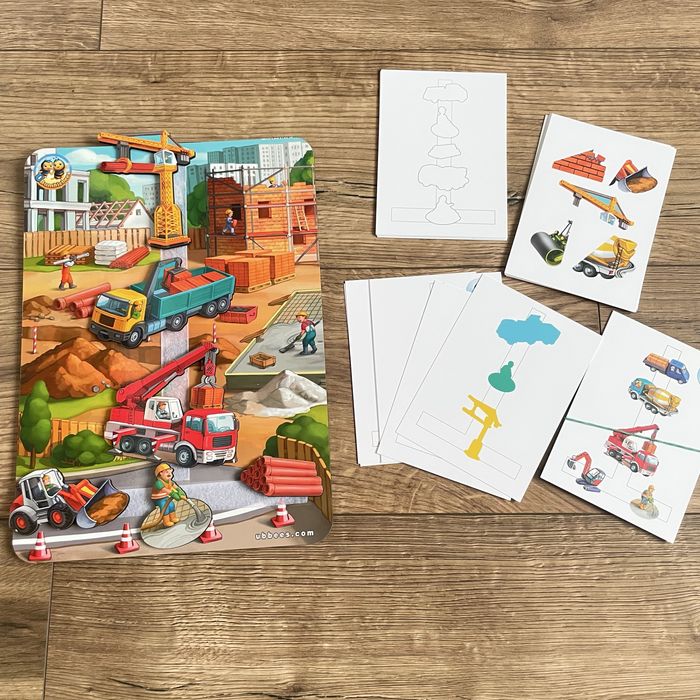 Деревʼяна розвиваюча дитяча гра на липучці «будівельний майданчик»