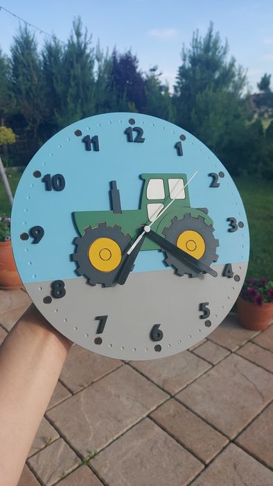 Zegar ścienny z  traktorem john deere, rękodzieło