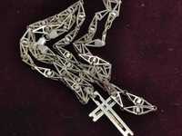 Серебряная мужская цепь с крестом и браслетом