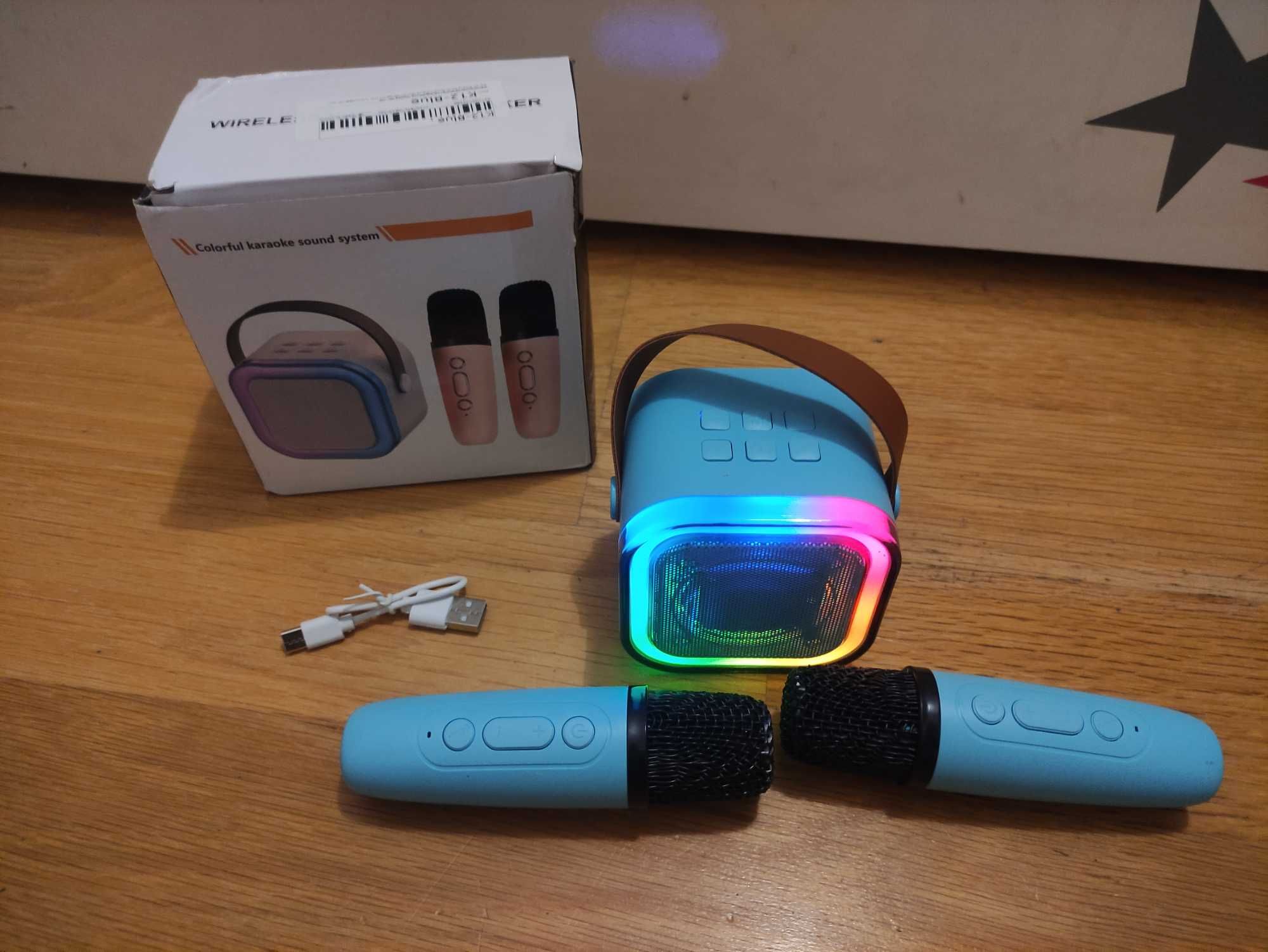 Zestaw Do Karaoke Głośnik RGB 2x mikrofon niebieski