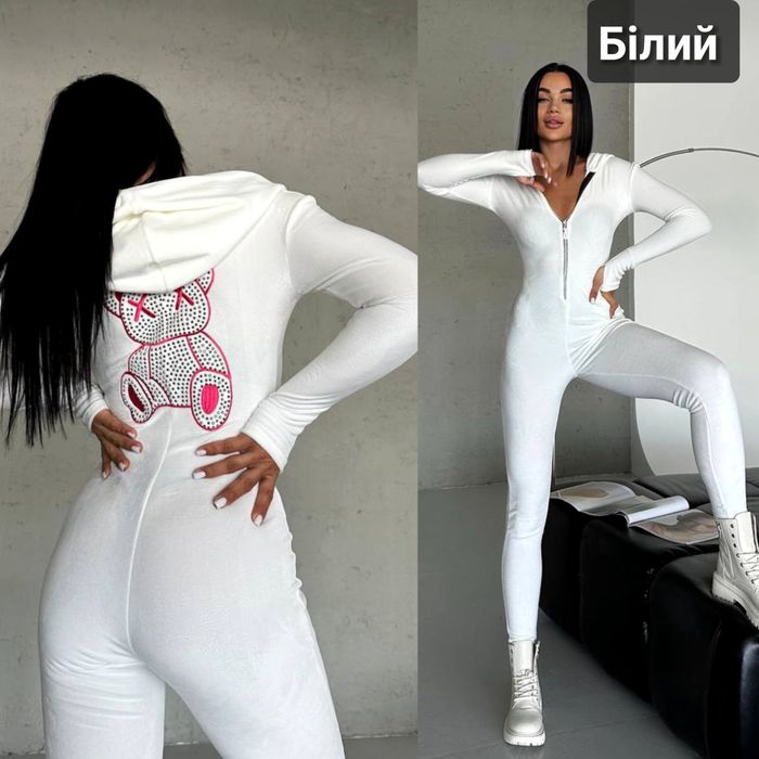 ‼️Жіночий велюровий комбінезон з ведмедиком. Р. 42-44, 46-48