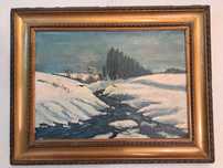 Obraz olejny na płycie Ludwik Hajdukiewicz 1886_1946 pejzaż zimowy