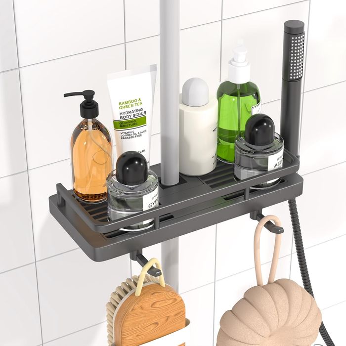 Półka Prysznicowa Bez Wiercenia Drążek 18-25 mm Haczyki Ciemnoszara