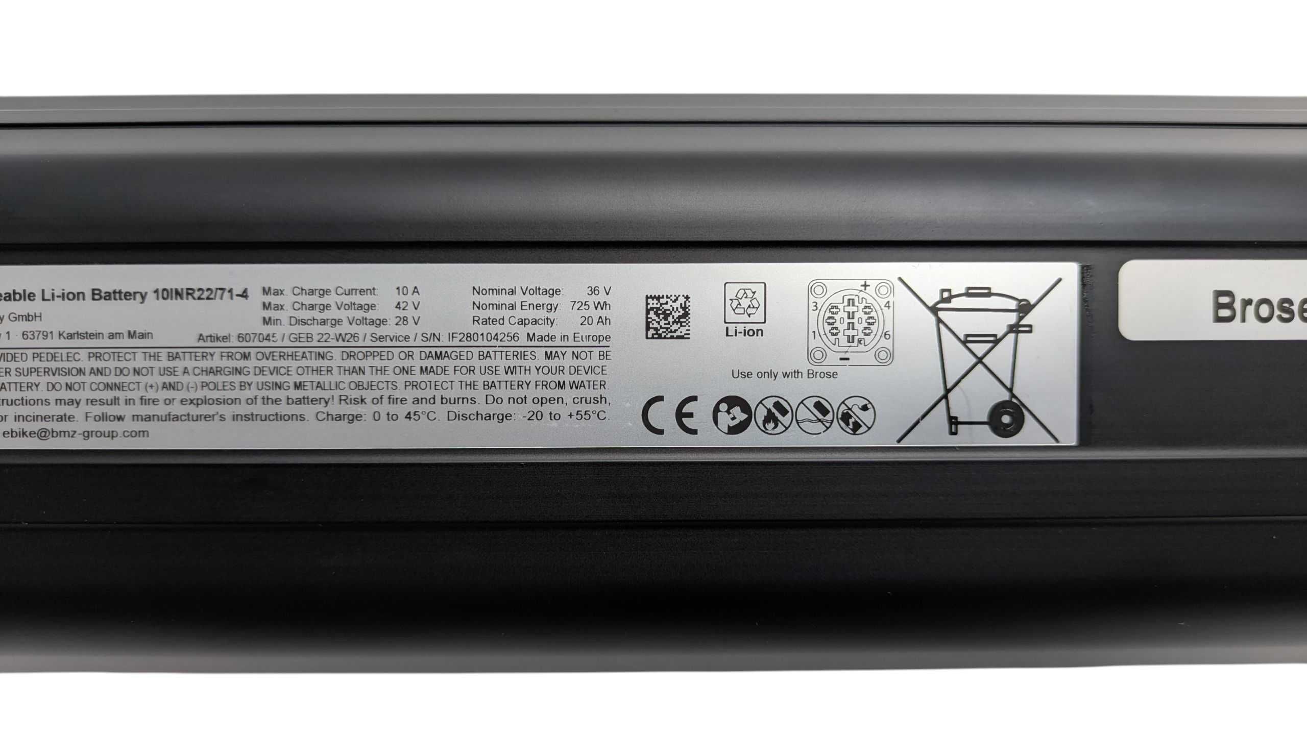 Bateria BMZ 10INR22/71-4 Brose, 725 Wh 20Ah, nowa (887)