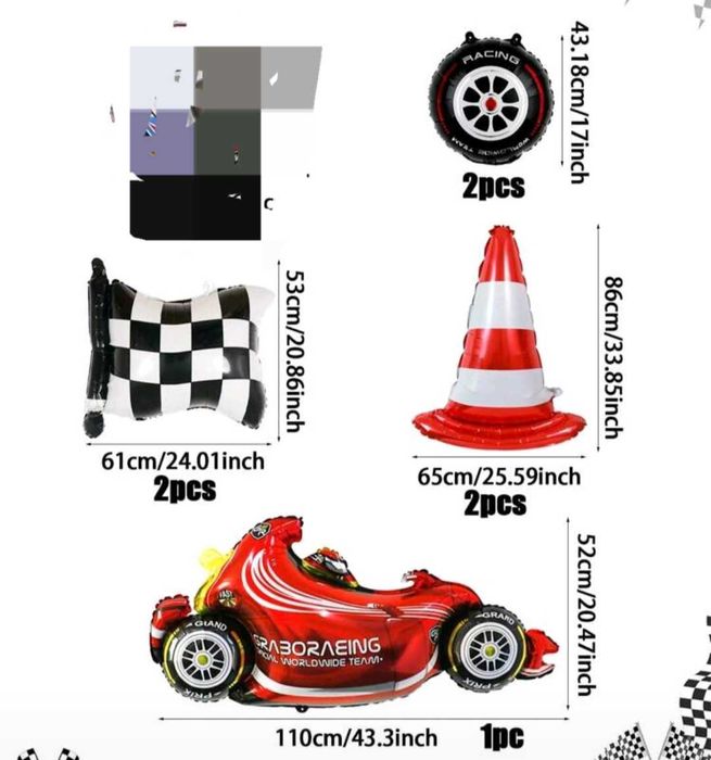 Zestaw balonów motyw wyścigów