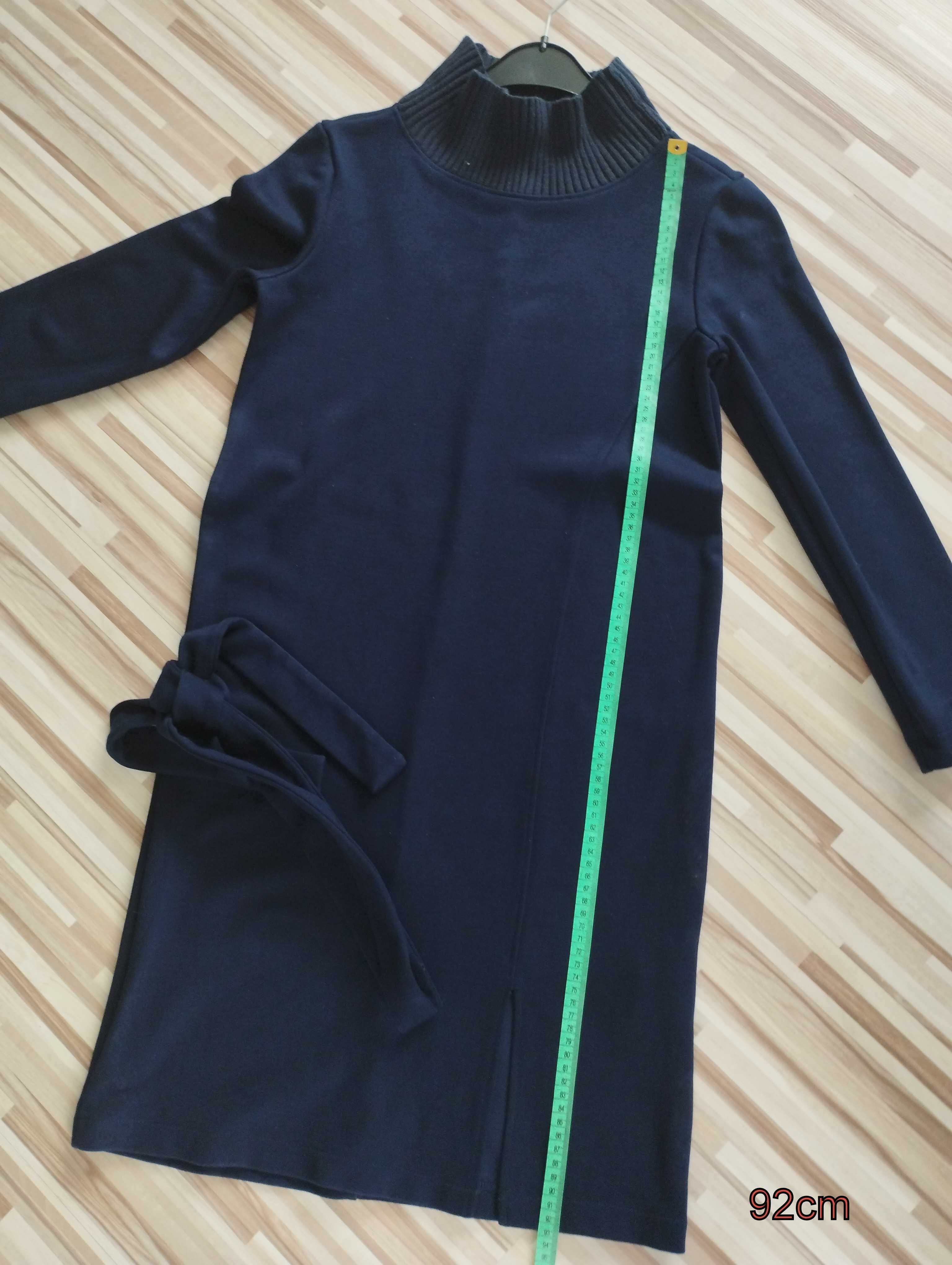 Elegancka sukienka midi, granatowa z paskiem, M, Goldi
