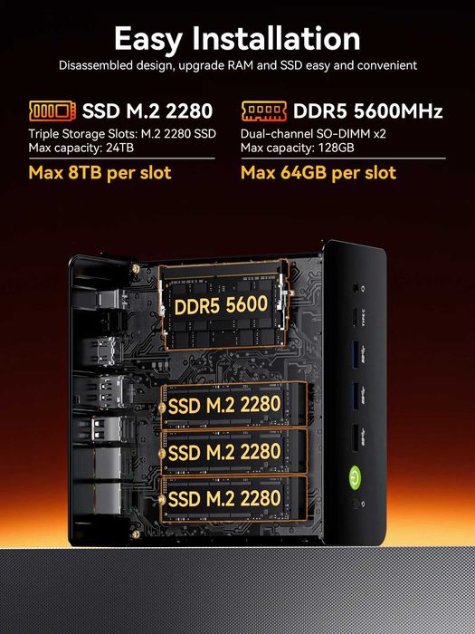 GMKtec K12 - Міні ПК Ryzen 7 H 255, Radeon 780M, Oculink, WiFi 6E