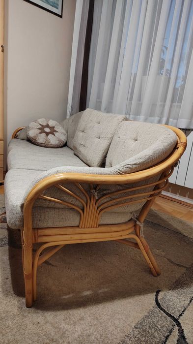 Meble rattanowe zestaw kanapa 3 osobowa, 2 fotele, ława kawowa, barek