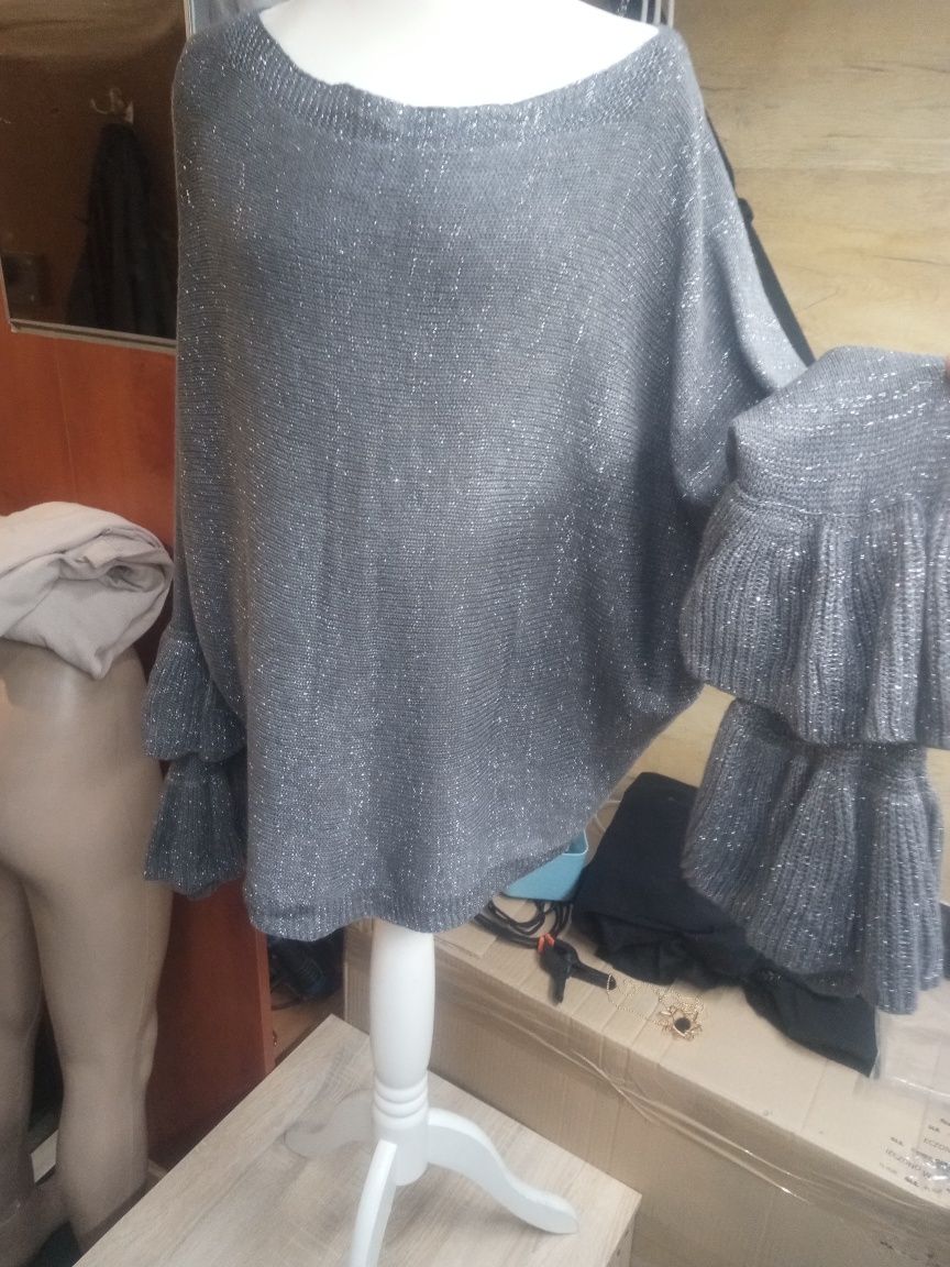Sweter ARGENTO włoski z metaliczną nitką i zamykaniem na suwak plecach