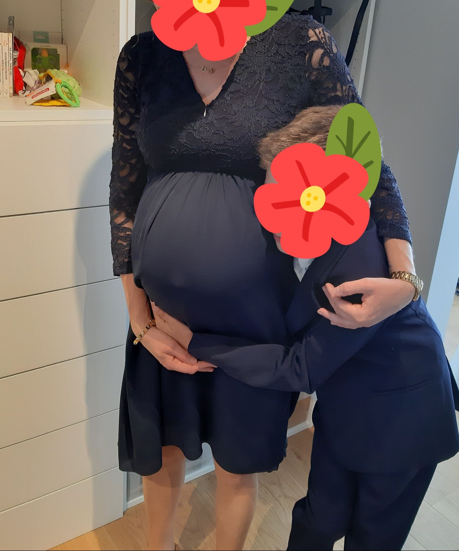 Sukienka ciążowa do karmienia Happymum Happy Mum granatowa koronka XS/