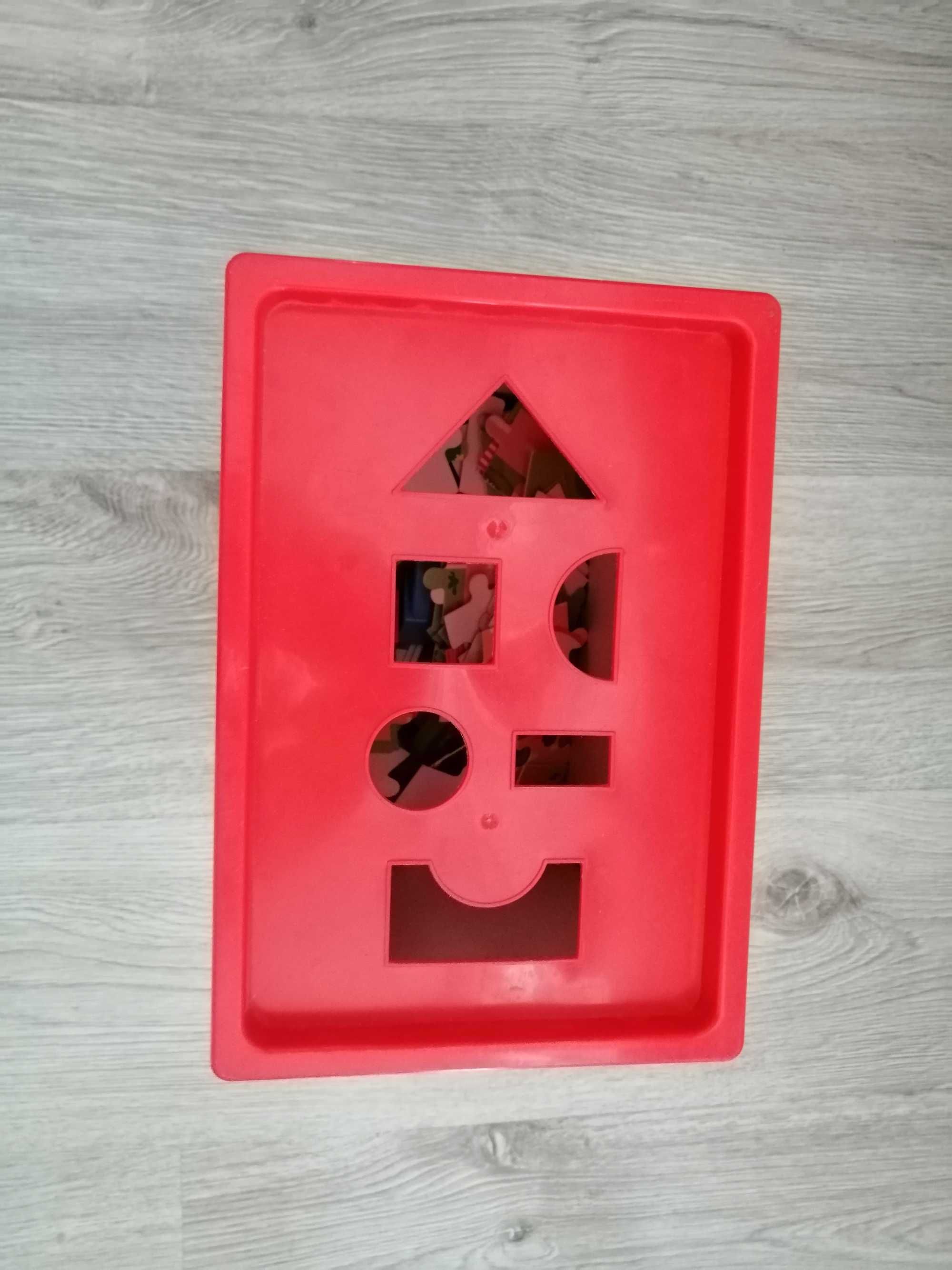 Drewniane KLOCKI + PUZZLE w pudełku sorter