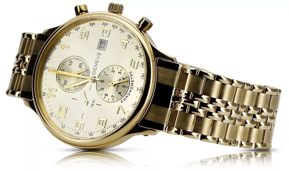 Złoty zegarek 14k 585 z bransoletą męski Geneve elegancki Gdańsk